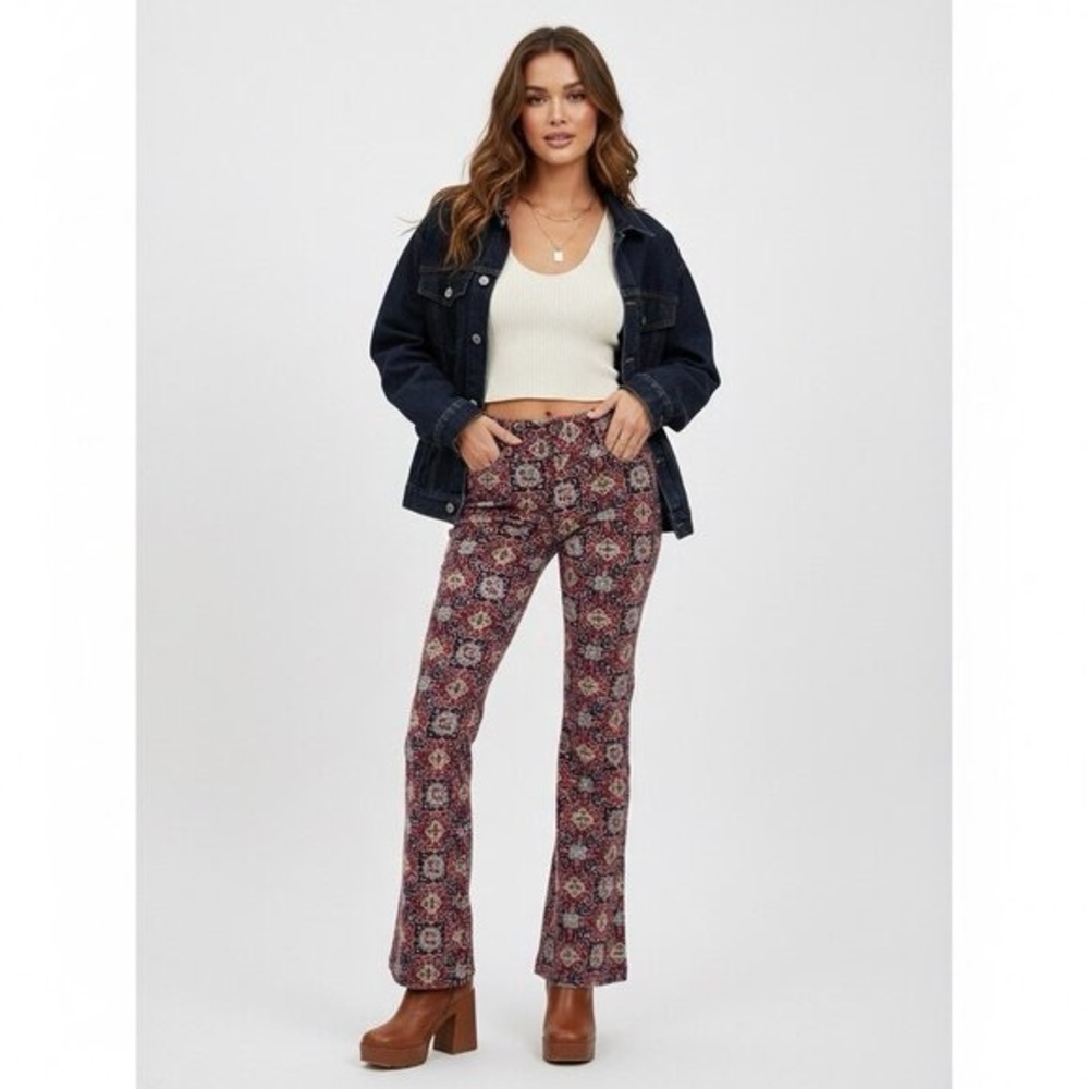 Tommy Hilfiger 11 Vintage Y2K Corduroy Multicolor Patterned Flare Pants Paisley - Picture 2 of 15